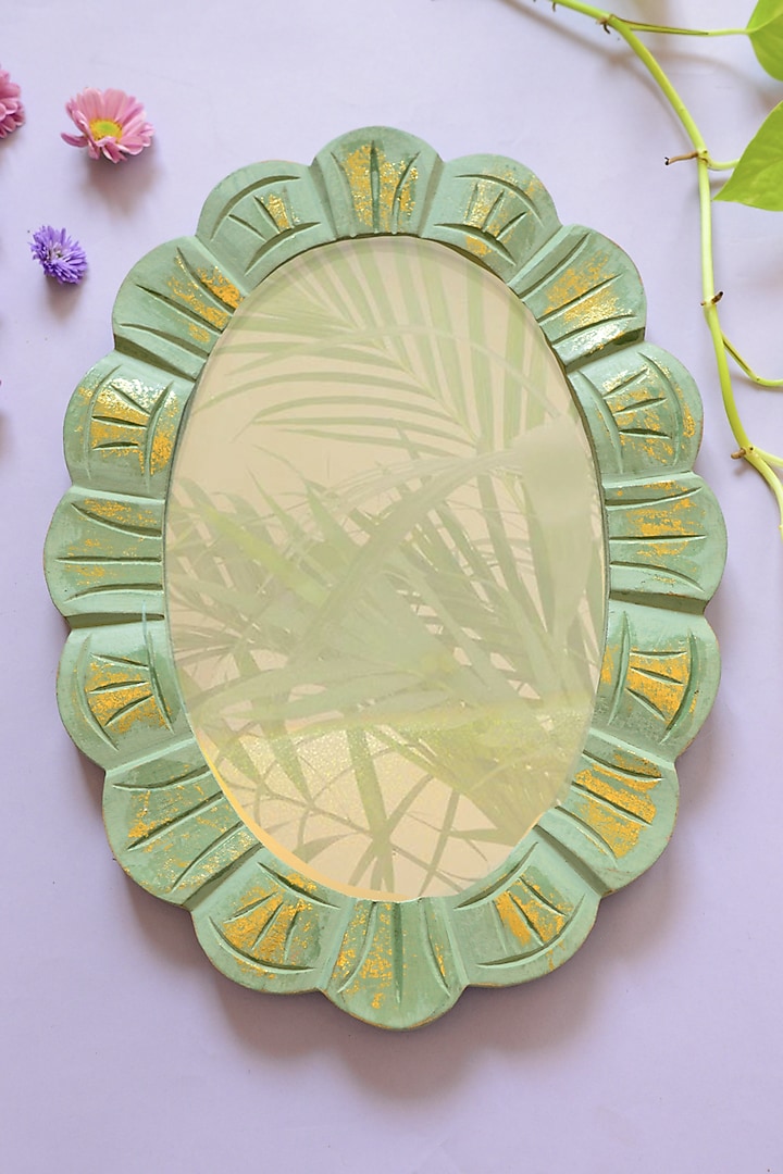 Mint Green Mango Wood Mirror by The Blooming Bagh at Pernia's Pop Up Shop