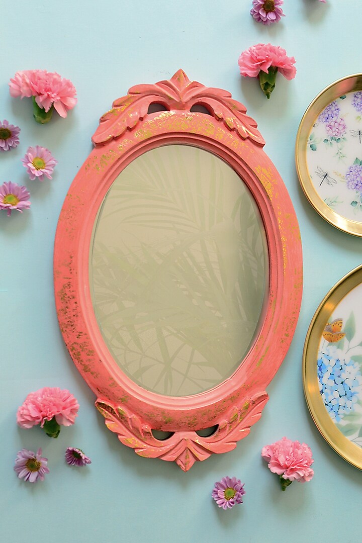 Coral Mango Wood Mirror by The Blooming Bagh at Pernia's Pop Up Shop