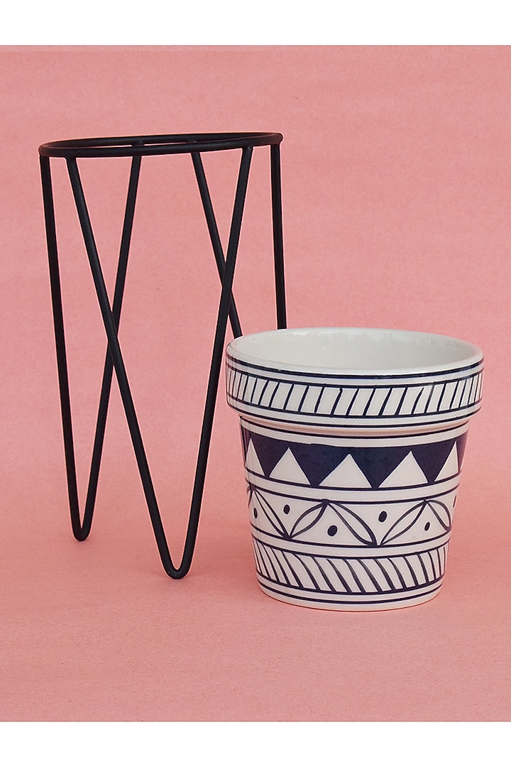 Blue & White Ceramic Planters (Set of 2) by The Blooming Bagh at Pernia's Pop Up Shop