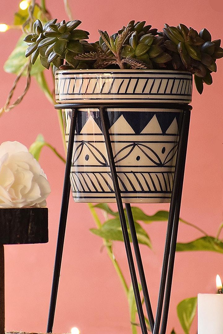 Blue & White Ceramic Planters (Set of 2) by The Blooming Bagh at Pernia's Pop Up Shop