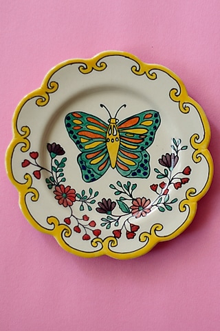 Multi-Coloured Hand-Painted Wall Plates (Set of 3) by The Blooming Bagh