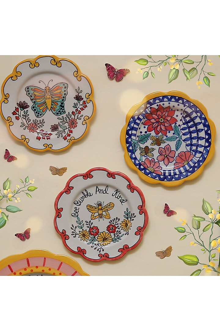 Multi-Coloured Hand-Painted Wall Plates (Set of 3) by The Blooming Bagh at Pernia's Pop Up Shop