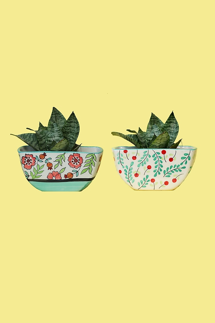 Colorful Small Ceramic Planters (Set of 2) by The Blooming Bagh at Pernia's Pop Up Shop