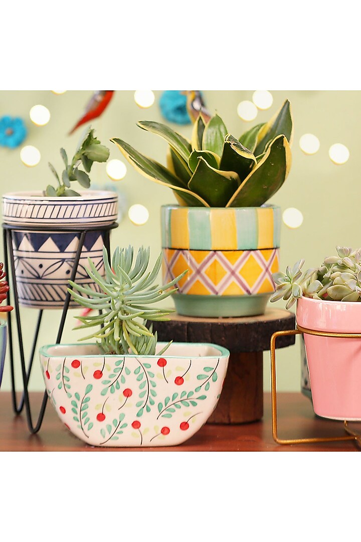 Colorful Small Ceramic Planters (Set of 2) by The Blooming Bagh at Pernia's Pop Up Shop