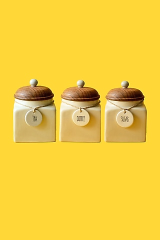 White Ceramic Jars (Set of 3) by The Blooming Bagh
