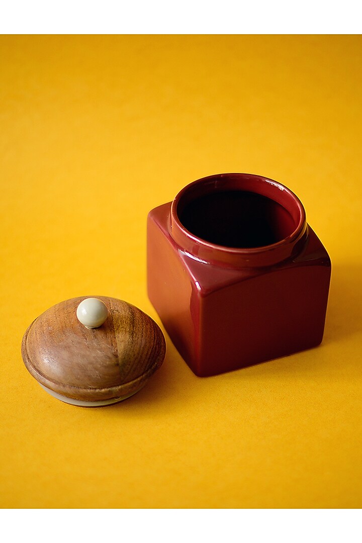 Red Ceramic Jars (Set of 3) by The Blooming Bagh at Pernia's Pop Up Shop