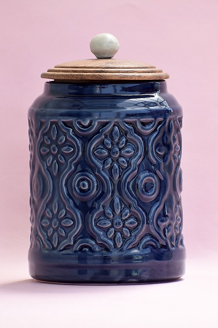 Blue Ceramic Jars (Set of 3) by The Blooming Bagh at Pernia's Pop Up Shop