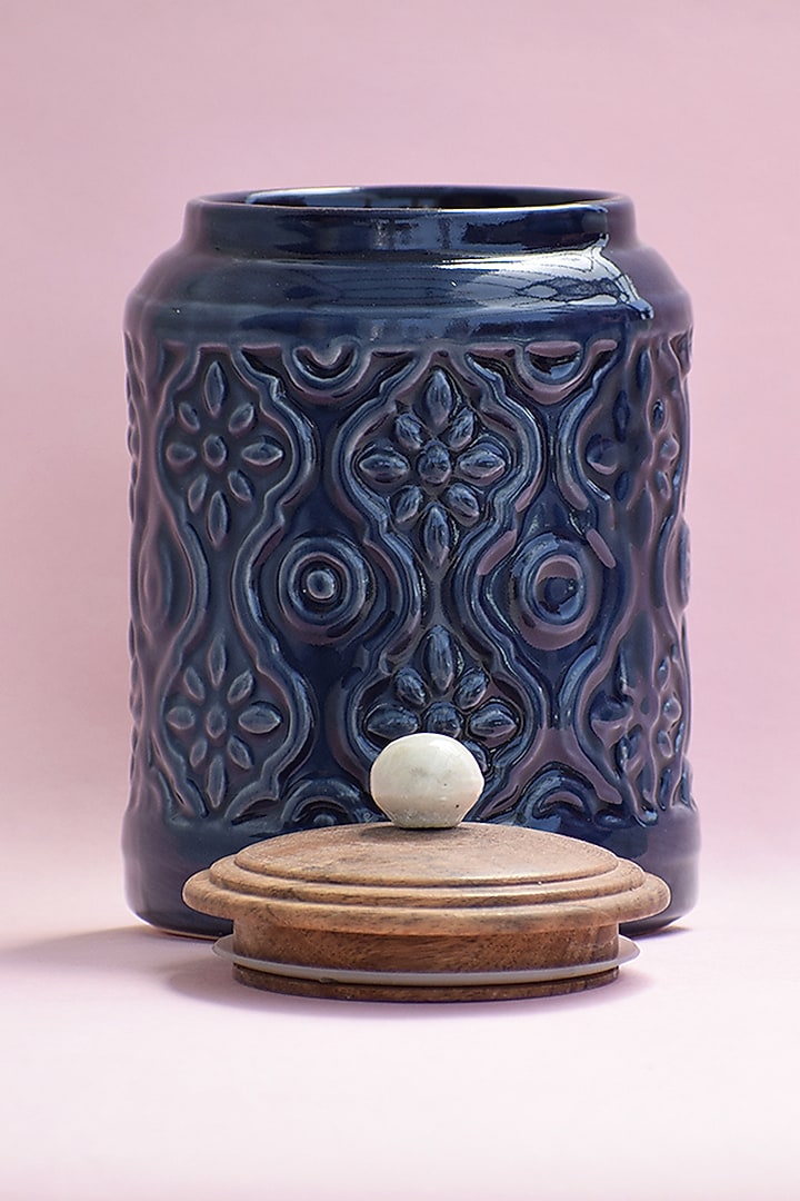 Blue Ceramic Jars (Set of 3) by The Blooming Bagh at Pernia's Pop Up Shop