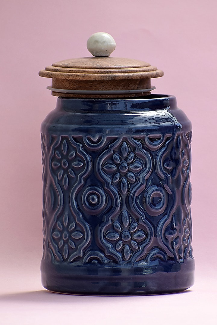 Blue Ceramic Jars (Set of 3) by The Blooming Bagh at Pernia's Pop Up Shop
