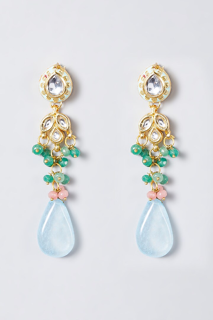Gold Finish Powder Blue Beaded Choker Neckace Set by The Boozy Button Jewellery at Pernia's Pop Up Shop