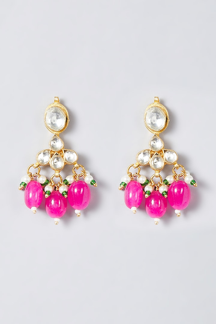 Gold Finish Magenta Beaded Choker Necklace Set by The Boozy Button Jewellery at Pernia's Pop Up Shop