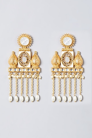 Gold Finish Synthetic Stone Dangler Earrings  by The Boozy Button Jewellery