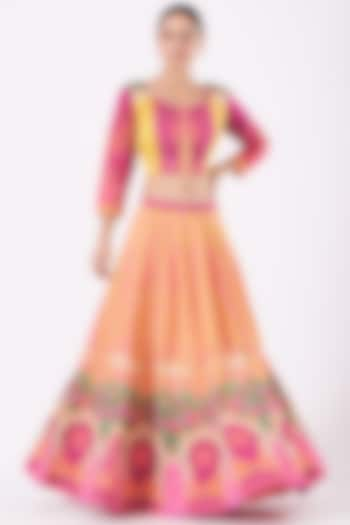 Mustard & Pink Satin Silk Lehenga Set by The Boozy Button