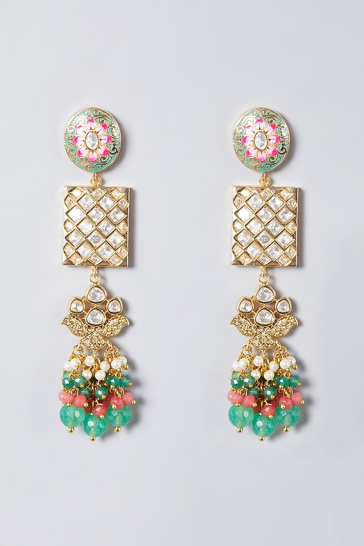 Gold Finish Green Beaded Long Necklace Set by The Boozy Button Jewellery at Pernia's Pop Up Shop
