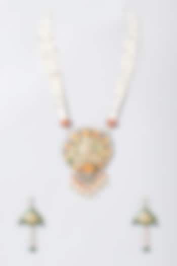 Gold Finish Beaded Long Necklace Set by The Boozy Button Jewellery