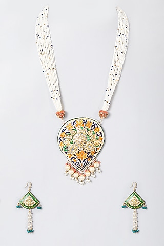Gold Finish Beaded Long Necklace Set by The Boozy Button Jewellery