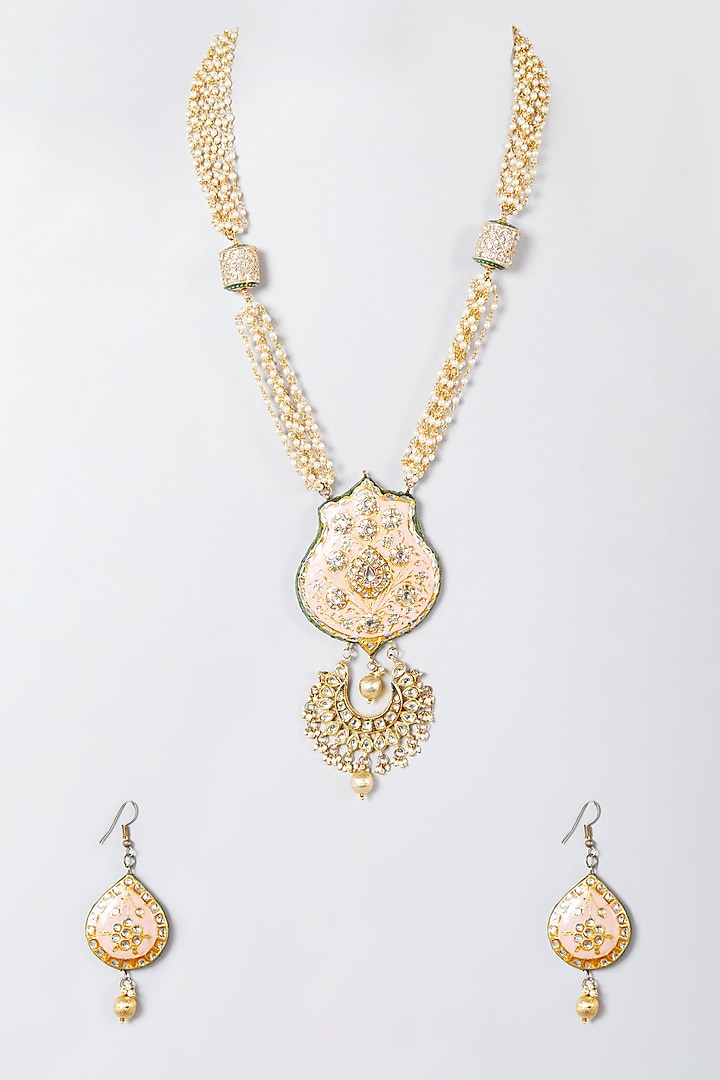 Gold Finish Beaded Long Necklace Set by The Boozy Button Jewellery
