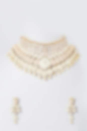 Gold Finish White Synthetic Stone Choker Necklace Set by The Boozy Button Jewellery at Pernia's Pop Up Shop