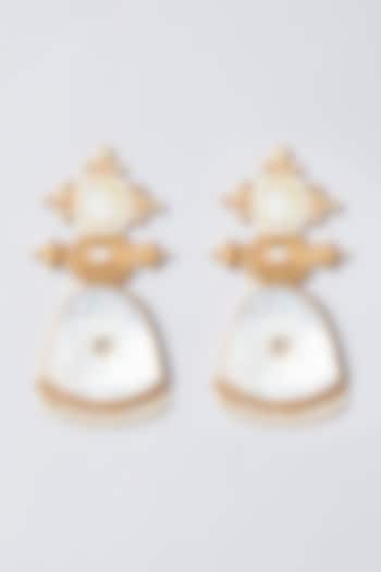 Gold Finish Ivory Synthetic Stone Dangler Earrings by The Boozy Button Jewellery