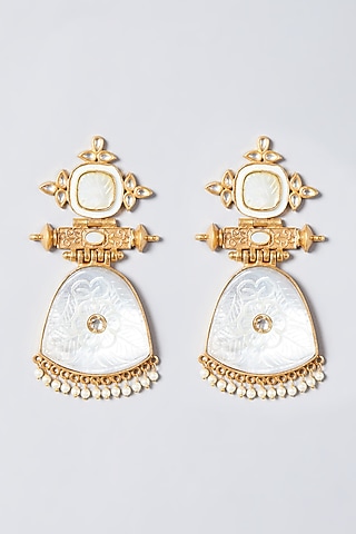 Gold Finish Ivory Synthetic Stone Dangler Earrings by The Boozy Button Jewellery