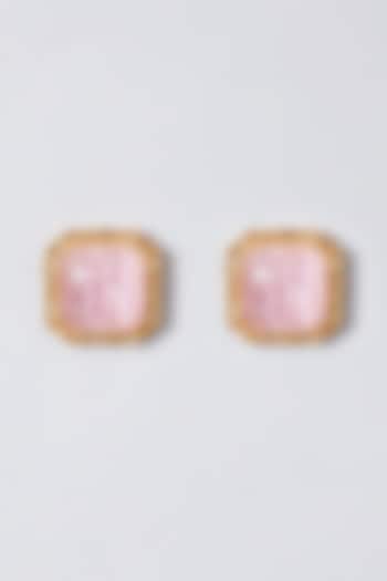 Gold Finish Pink Synthetic Stone Stud Earrings by The Boozy Button Jewellery