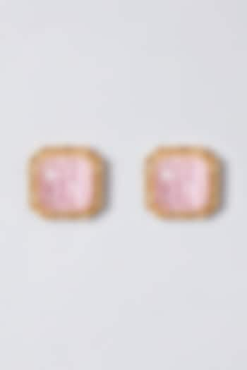 Gold Finish Pink Synthetic Stone Stud Earrings by The Boozy Button Jewellery at Pernia's Pop Up Shop