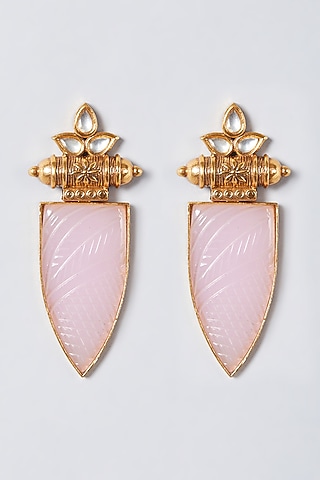 Gold Finish Blush Pink Synthetic Stone Stud Dangler Earrings by The Boozy Button Jewellery