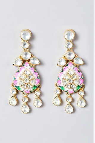 Gold Finish Synthetic Stones Dangler Earrings by The Boozy Button Jewellery