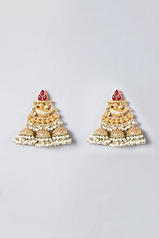 Gold Finish Red Synthetic Stone Dangler Earrings by The Boozy Button Jewellery