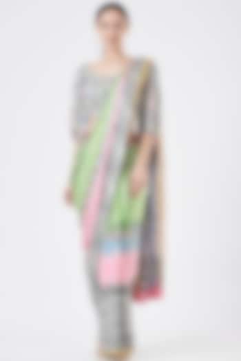 Multi-Coloured Saree Set In Silk by The Boozy Button
