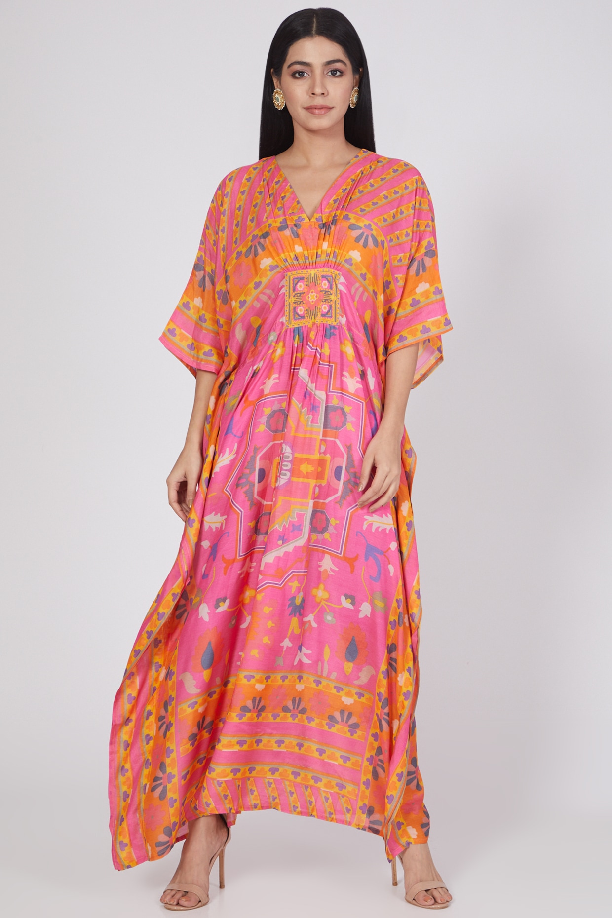 Peach & Pink Moroccan Silk Kaftan