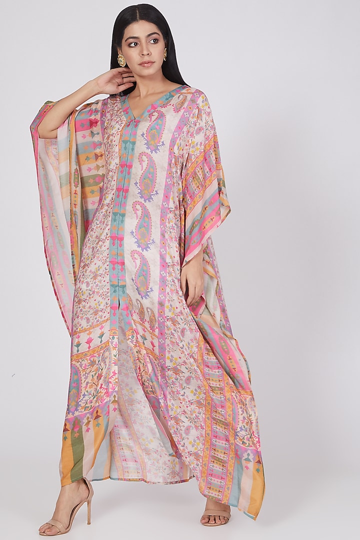 Multi-Coloured Kaftan In Silk by The Boozy Button