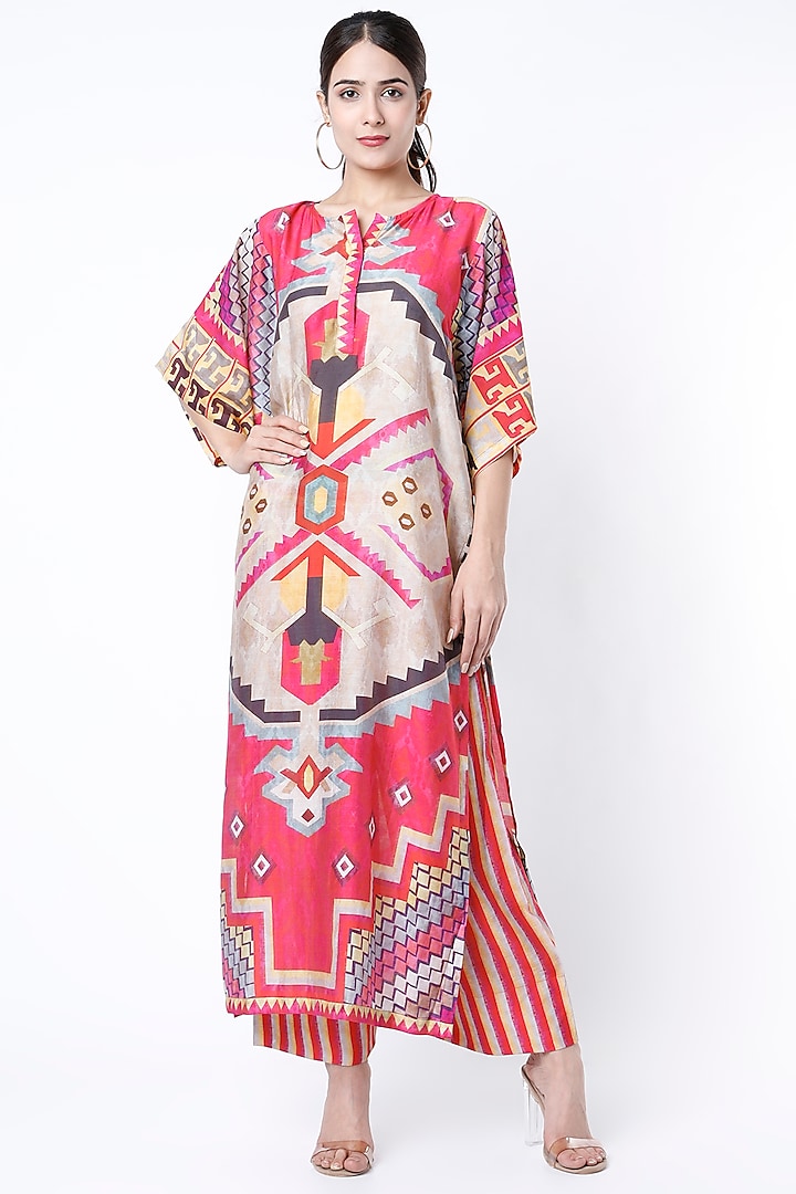 Red Cotton Silk Kaftan Set Design by The Boozy Button at Pernia's Pop ...