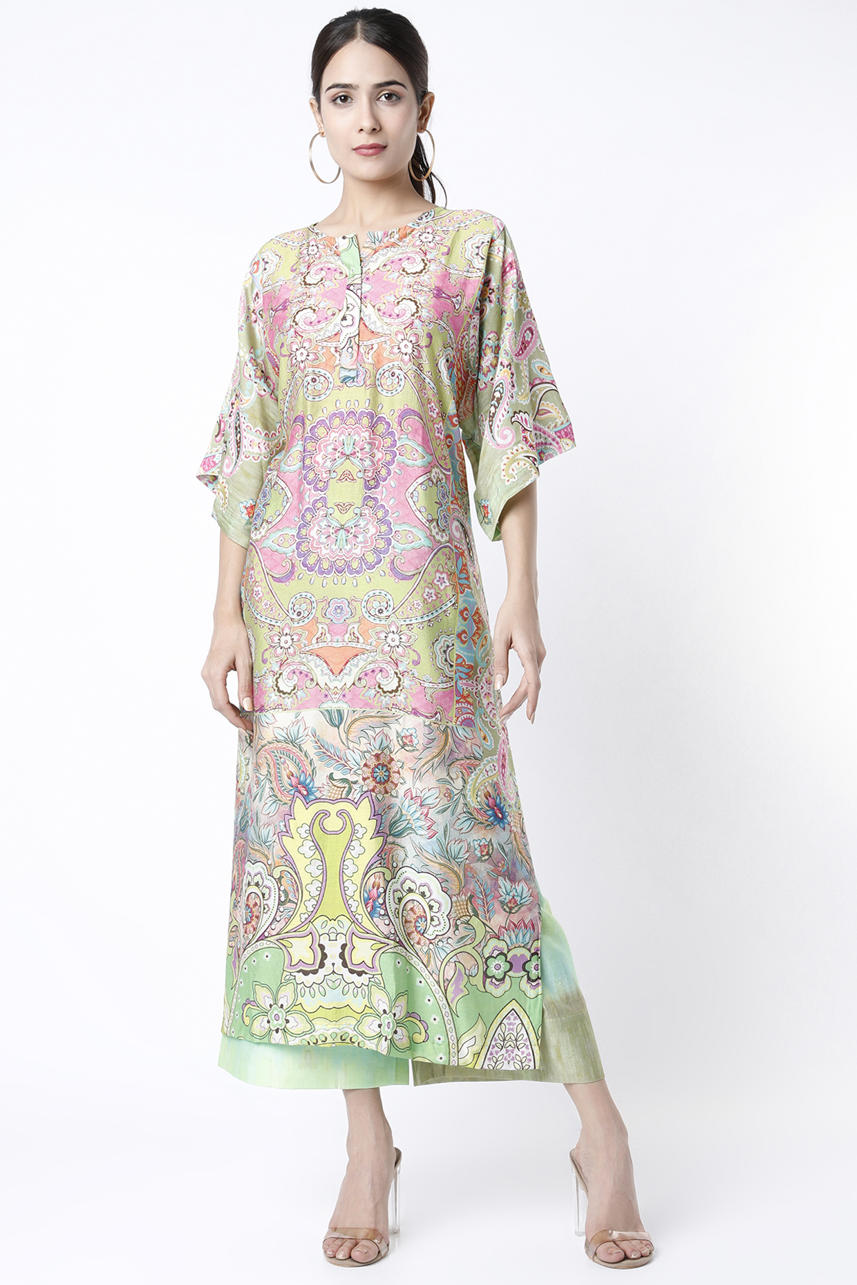 Light Green Cotton Silk Kaftan Set by The Boozy Button at Pernia's Pop Up Shop