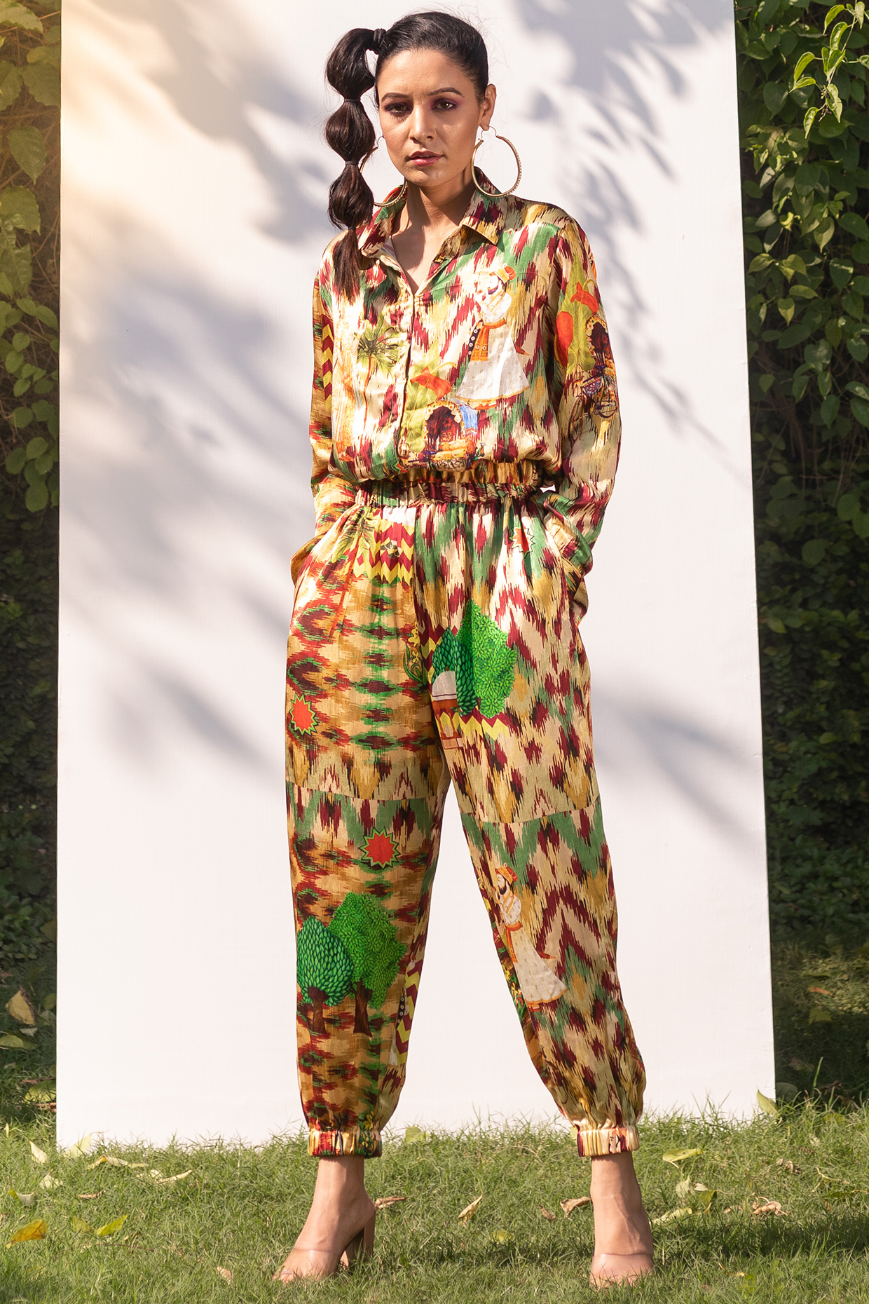 Lemon Yellow Printed Track Pant Set by The Boozy Button at Pernia's Pop Up Shop