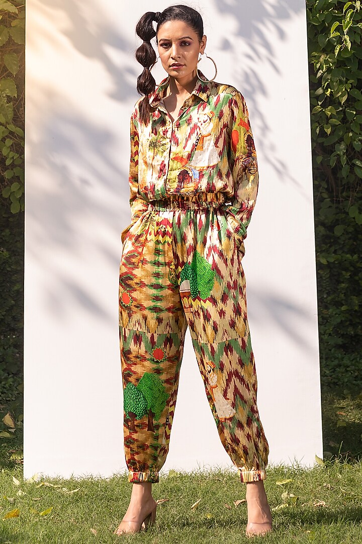 Lemon Yellow Printed Track Pant Set by The Boozy Button at Pernia's Pop Up Shop