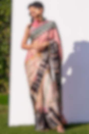 Blush Pink & Black Printed Saree by The Boozy Button