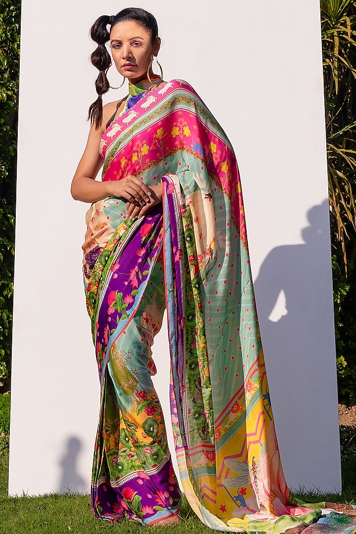 Multi-Colour Printed Saree by The Boozy Button