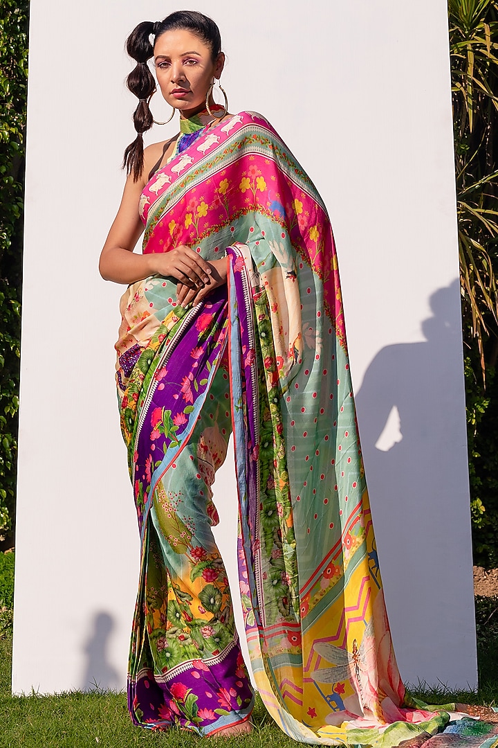 Multi-Colour Printed Saree by The Boozy Button at Pernia's Pop Up Shop