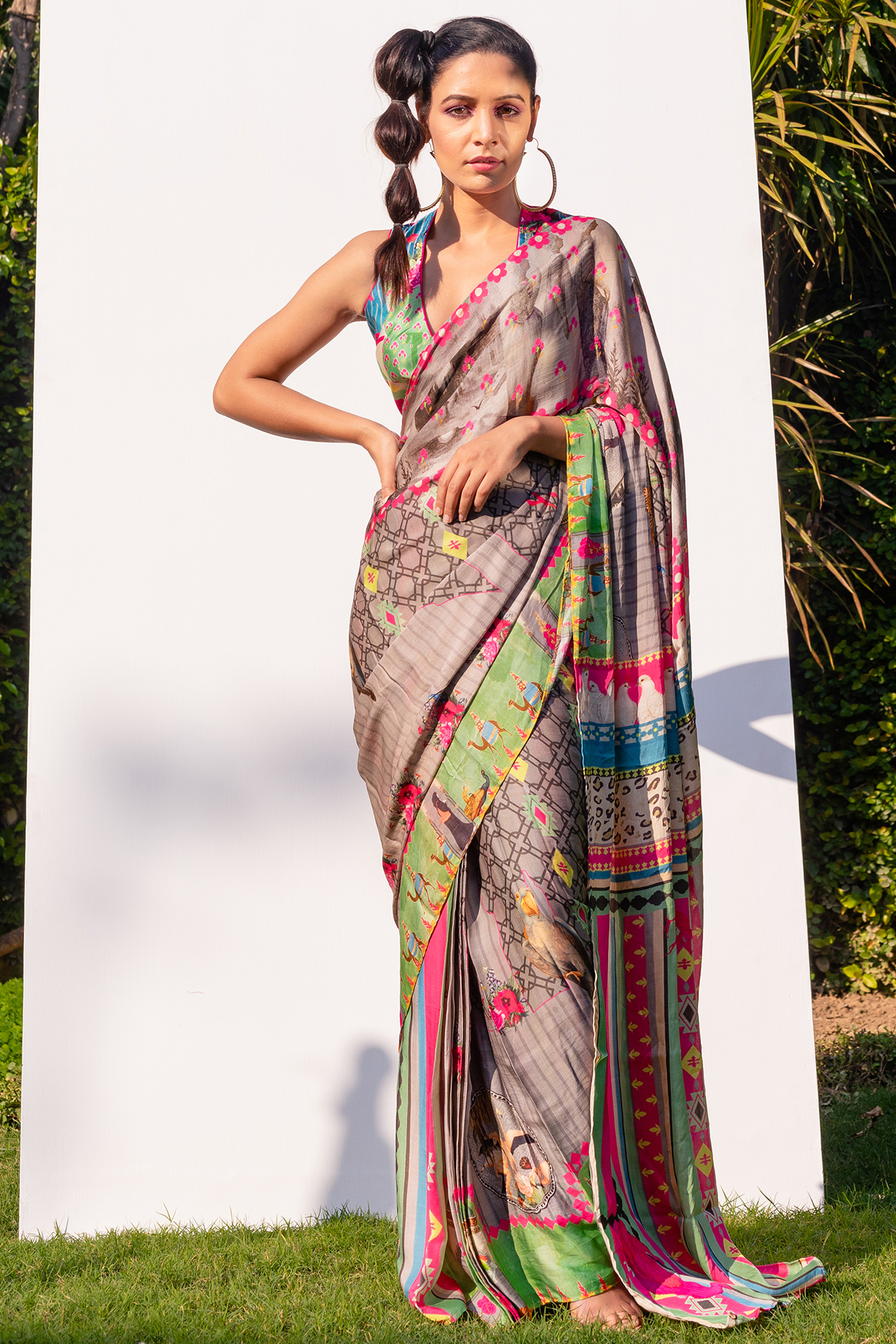 Dusty Pink Printed Festive Saree by The Boozy Button at Pernia's Pop Up Shop