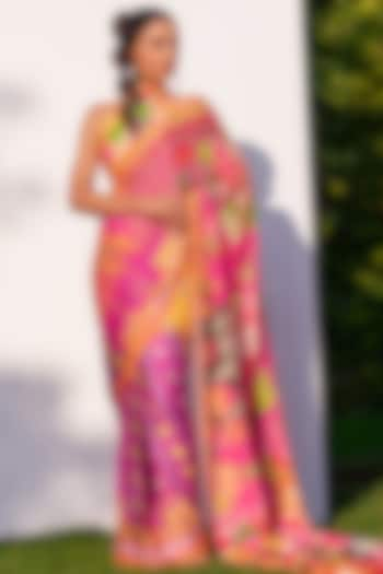 Candy Pink Printed Saree by The Boozy Button at Pernia's Pop Up Shop