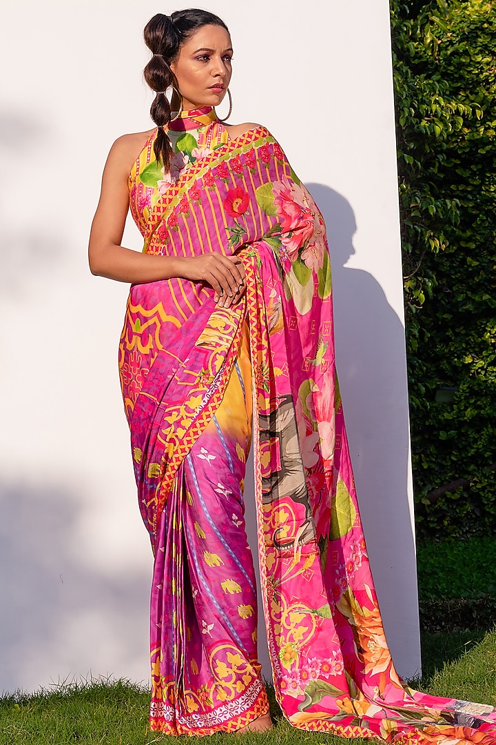 Candy Pink Printed Saree Design by The Boozy Button at Pernia's Pop Up ...