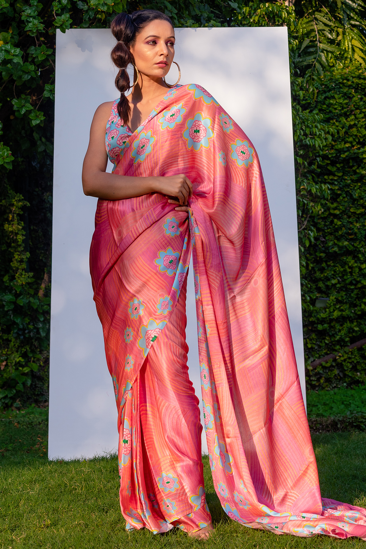 Light Coral Printed Festive Saree by The Boozy Button at Pernia's Pop Up Shop