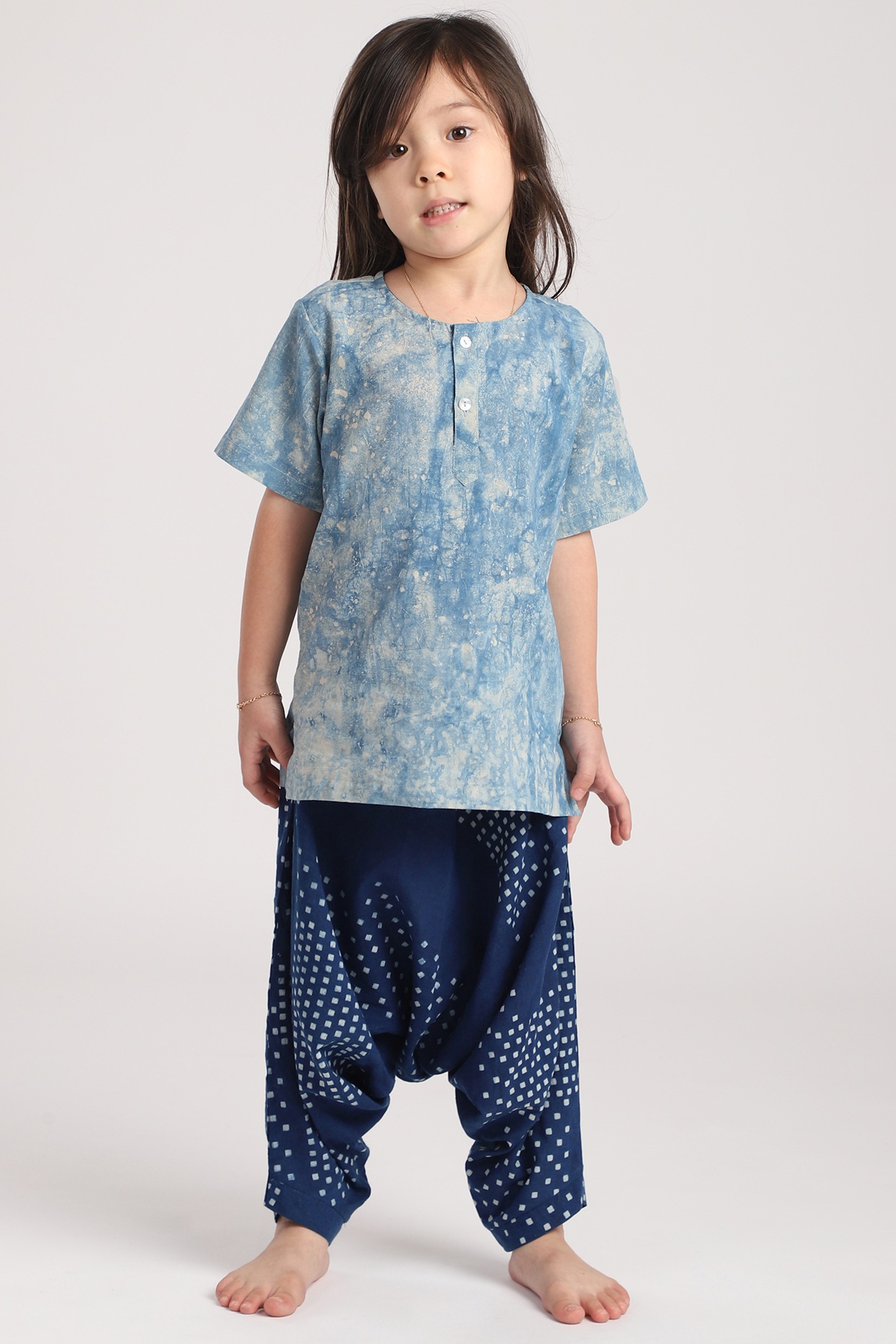 Dark Blue Cotton Harem Pant Set Design by The Baby Label at