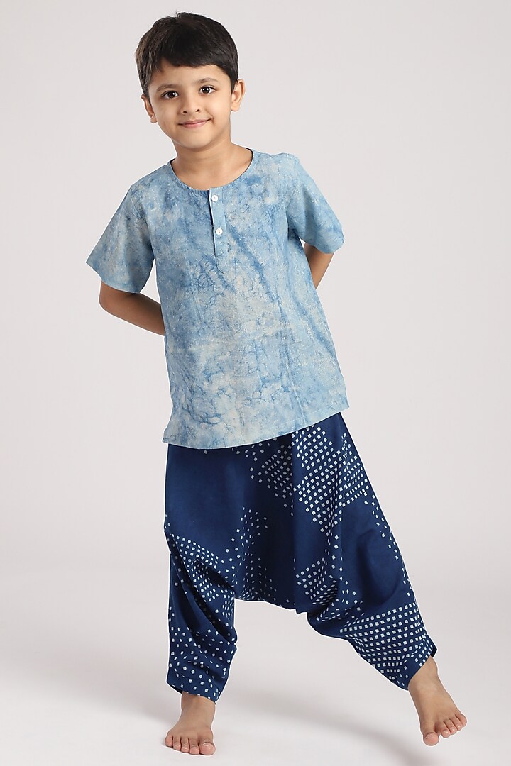 Dark Blue Cotton Harem Pant Set by The Baby Label at Pernia's Pop Up Shop