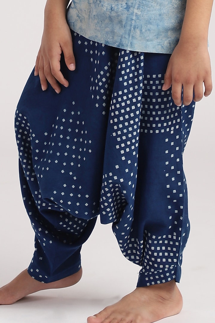 Dark Blue Cotton Harem Pant Set by The Baby Label at Pernia's Pop Up Shop