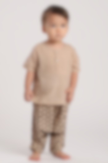 Brown Cotton Hand-Block Printed Pant Set by The Baby Label