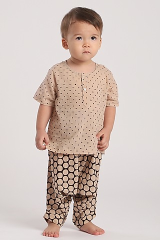 Brown Cotton Hand-Block Printed Pant Set by The Baby Label