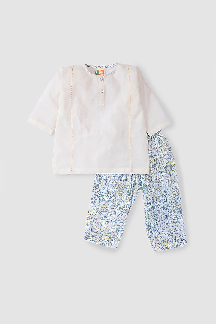 White Kantha Hand Embroidered Kurta Set For Girls by The Baby Label