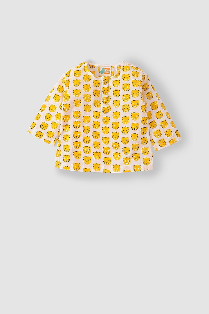 Orange Hand Block Printed Kurta Set by The Baby Label at Pernia's Pop Up Shop
